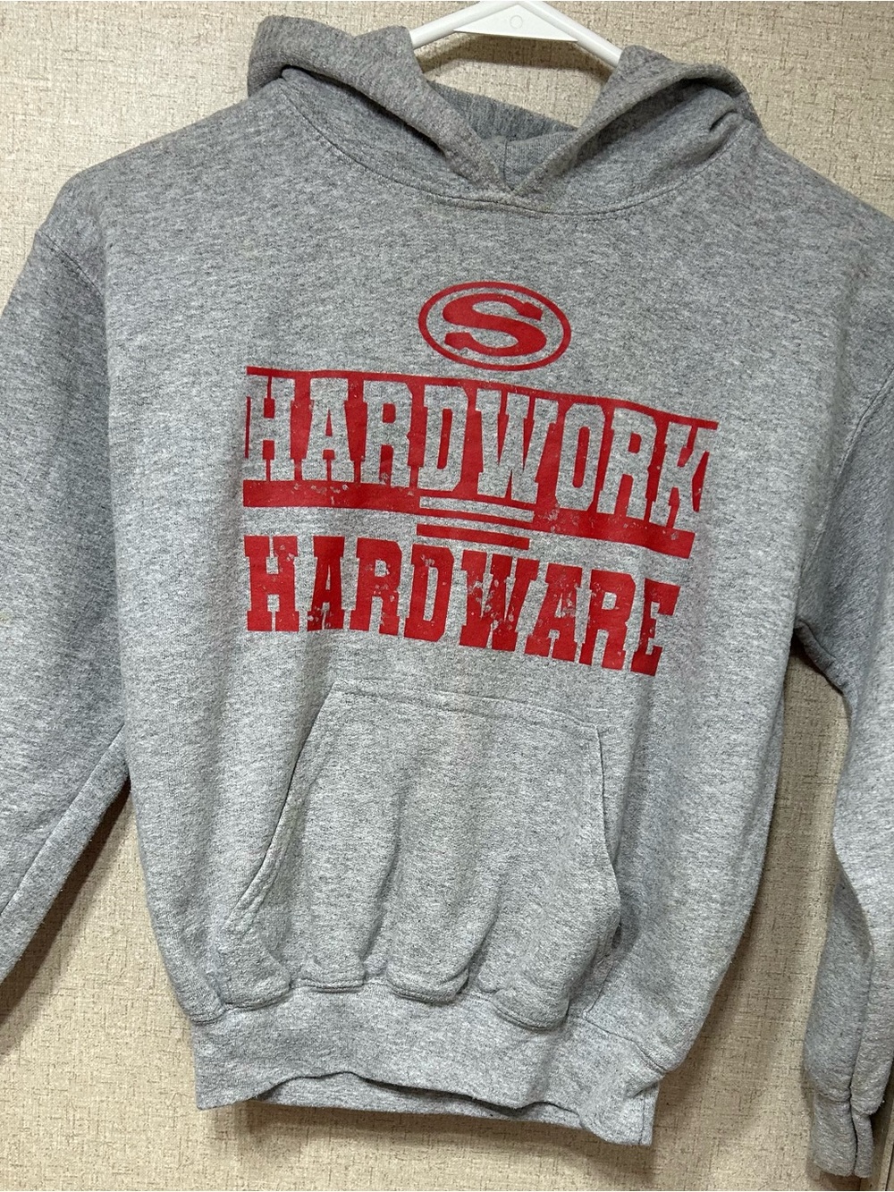 Gildan Gray Crewneck Sweatshirt with Red Hardwork Hardware Logo